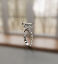 Load image into Gallery viewer, Emerald Diamond Center Engagement Ring With Emerald Cut Side Stones