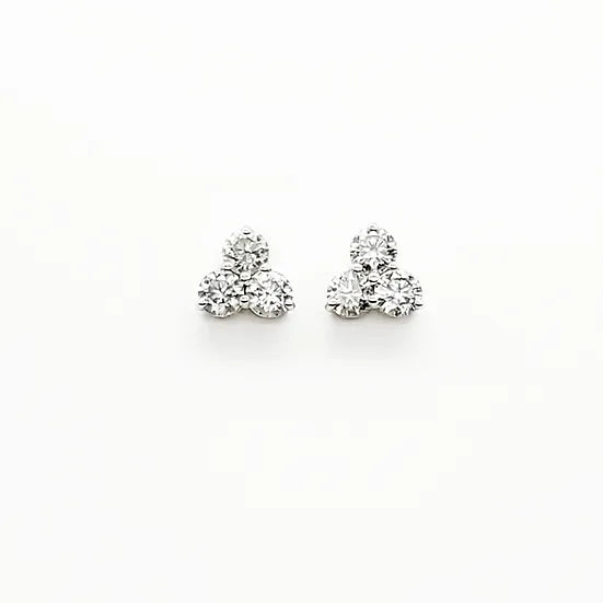 Three Stone Diamond Stud Earrings