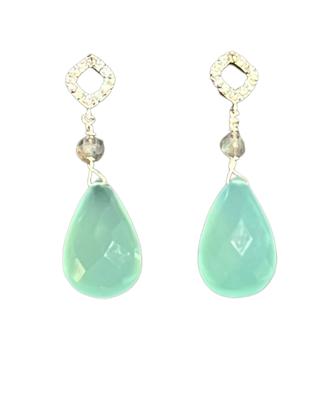 Chalcedony Briolle Earrings with CZ Pave Posts