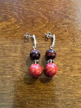 Load image into Gallery viewer, Red Tiger Eye & Red Sponge Coral Earrings