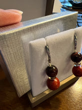 Load image into Gallery viewer, Red Tiger Eye & Red Sponge Coral Earrings