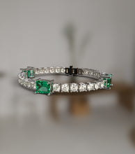 Load image into Gallery viewer, Diamond Tennis Bracelet with Green Emerald Stones