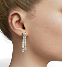 Load image into Gallery viewer, Two Row Diamond Dangling Earrings with Round Diamond Center at Top