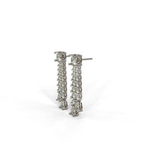 Load image into Gallery viewer, Two Row Diamond Dangling Earrings with Round Diamond Center at Top