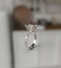 Load image into Gallery viewer, Emerald Diamond Center Engagement Ring With Emerald Cut Side Stones