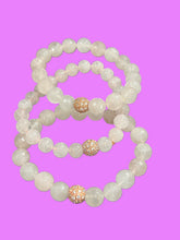 Load image into Gallery viewer, Smooth Rose Quartz CZ Pave Starburst Center Stretch Bracelet - minadjewelry