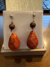 Load image into Gallery viewer, Red Sponge Coral Briolle Earrings