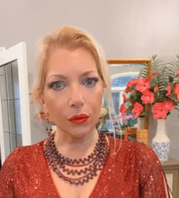 Load image into Gallery viewer, Garnet Briolle Statement necklace modeled by designer mina deutsch