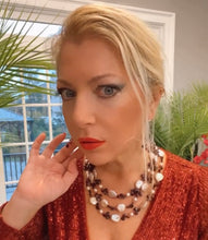 Load image into Gallery viewer, Garnet & Pearl Statement Necklace modeled by designer MinaDeutsc