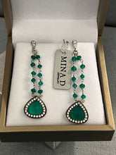 Load image into Gallery viewer, Green Agate and White Topaz Dangling Earrings
