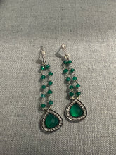 Load image into Gallery viewer, Green Agate and White Topaz Dangling Earrings
