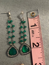 Load image into Gallery viewer, Green Agate and White Topaz Dangling Earrings