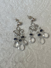 Load image into Gallery viewer, White Topaz Briolette & Iolite Chandelier Earrings - minadjewelry