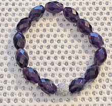 Load image into Gallery viewer, Faceted Amethyst Barrel Stretch Bracelet with CZ Pave Starburst Center