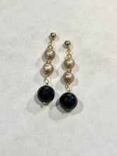 Load image into Gallery viewer, Champagne Pearl, Citrine and Faceted Onyx Earrings