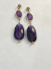 Load image into Gallery viewer, Amethyst Rectangle Earrings with Bezel Set Oval Amethyst