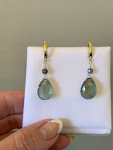 Load image into Gallery viewer, Green Moss Aquamarine Dangling Earrings - minadjewelry