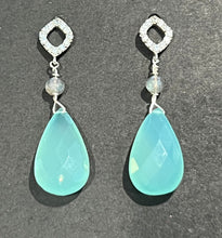 Load image into Gallery viewer, Chalcedony Briolle Earrings with CZ Pave Posts - minadjewelry