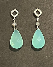 Load image into Gallery viewer, Chalcedony Briolle Earrings with CZ Pave Posts - minadjewelry