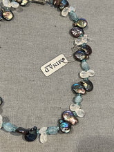 Load image into Gallery viewer, Silver Grey Keshi Pearl Necklace with Aquamarine & Moonstone
