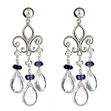 Load image into Gallery viewer, White Topaz Briolette & Iolite Chandelier Earrings - minadjewelry