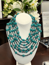 Load image into Gallery viewer, Teal Jade Seven Row Statement Necklace