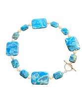 Load image into Gallery viewer, Blue Rectangular Agate Necklace with Toggle Clasp