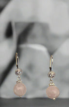 Load image into Gallery viewer, Rose Quartz and CZ French Clip Dangling Earrings