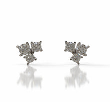 Load image into Gallery viewer, Three Stone Diamond Stud Earrings