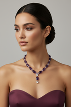 Load image into Gallery viewer, Amethyst & Clear Quartz Necklace on model - accurate design