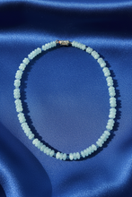 Load image into Gallery viewer, Aquamarine Necklace on Blue Satin