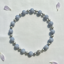 Load image into Gallery viewer, Blue Lace Agate Pearl Necklace Flat Lay Accurate