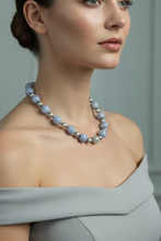 Load image into Gallery viewer, Blue Lace Agate Pearl Necklace Model Accurate