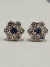 Load image into Gallery viewer, Blue Topaz and Diamond Flower Earrings