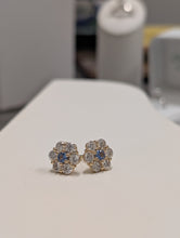 Load image into Gallery viewer, Blue Topaz and Diamond Flower Earrings