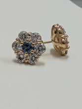 Load image into Gallery viewer, Blue Topaz and Diamond Flower Earrings