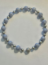 Load image into Gallery viewer, Blue Lace Agate Necklace with Silver Pearls