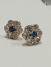 Load image into Gallery viewer, Blue Topaz and Diamond Flower Earrings