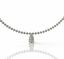 Load image into Gallery viewer, Diamond Tennis Necklace with Pear Shape Diamond Center