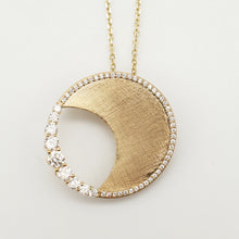 Load image into Gallery viewer, cross satin diamond half moon pendant necklace
