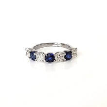 Load image into Gallery viewer, cushion cut diamond and saphire seven stone ring