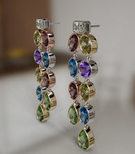 Load image into Gallery viewer, Diamond & Semi Precious Double Bezel Dangling Earrings