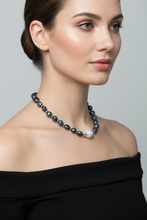 Load image into Gallery viewer, Dark Peacock Pearl Necklace Pavé Clasp Hero