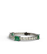 Load image into Gallery viewer, Diamond Tennis Bracelet with Green Emerald Stones