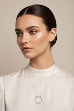 Load image into Gallery viewer, Diamond circle pendant necklace on model