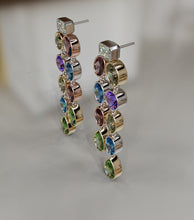 Load image into Gallery viewer, Diamond & Semi Precious Double Bezel Dangling Earrings