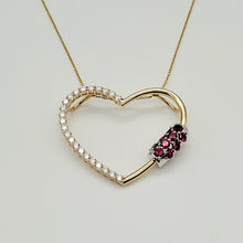 Load image into Gallery viewer, Two Tone Ruby & Diamond Heart Pendant Necklace