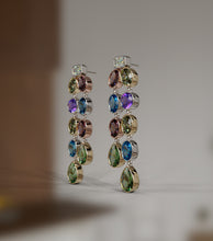 Load image into Gallery viewer, Diamond & Semi Precious Double Bezel Dangling Earrings