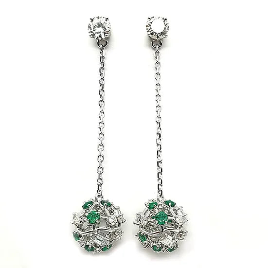 Emerald & Diamond Dangling Earrings
