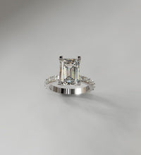 Load image into Gallery viewer, Emerald Diamond Center Engagement Ring With Emerald Cut Side Stones